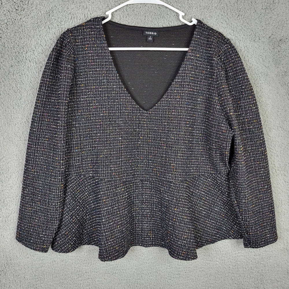 Torrid Women's Rainbow boucle V-neck peplum top Size 2